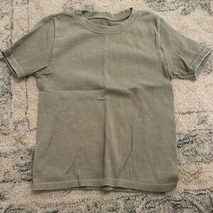 Pink Rose Olive Ribbed Crop Top